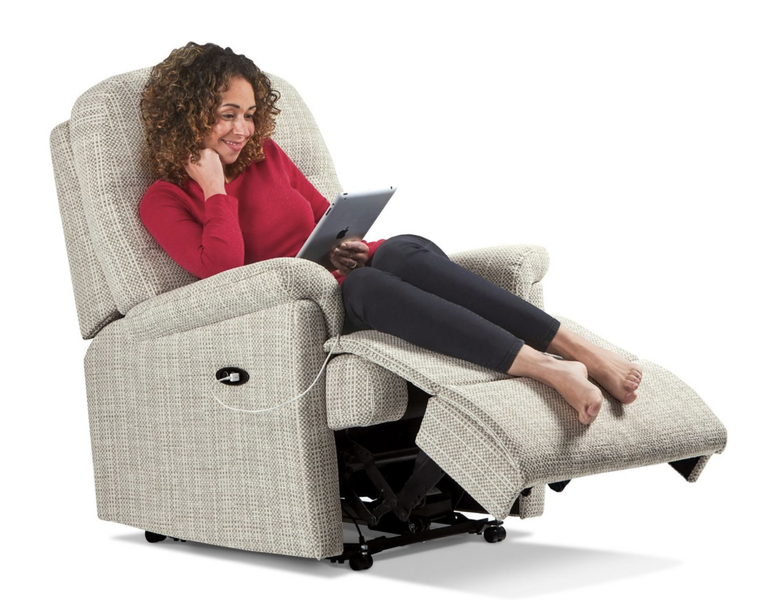 Screenshot 2023-03-05 at 13.36.28 Lady in red top and black trousers relaxing with a tablet in a grey mobility chair