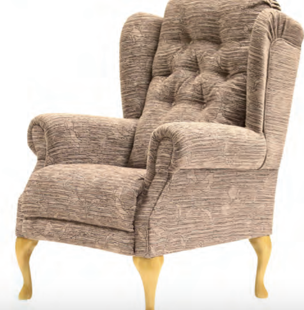 Screenshot 2023-03-24 at 10.51.31 Light brown coloured mobility armchair with press studs and light wooden legs