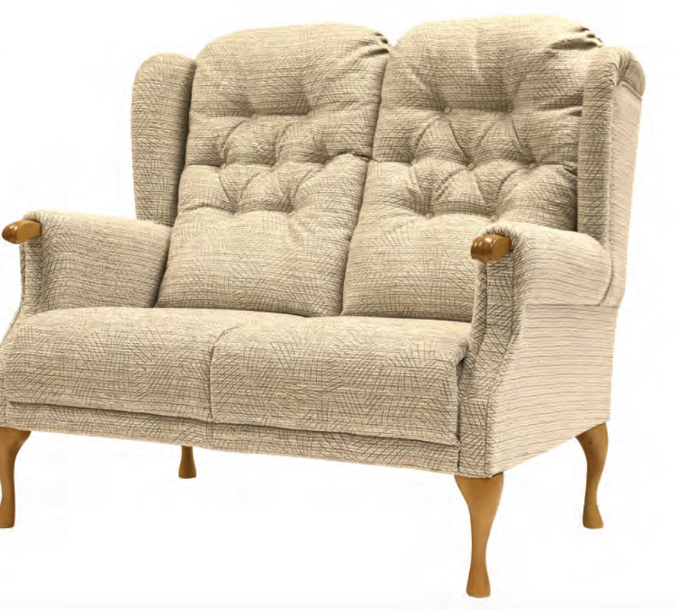 Screenshot 2023-03-24 at 10.51.42 Two seater mobility sofa in sand colour with wooden legs and press studs